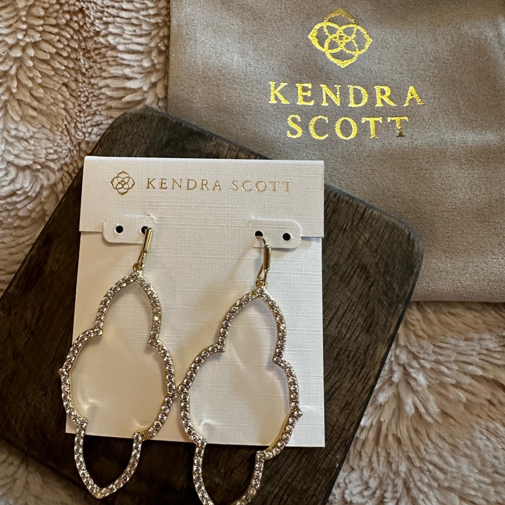 NEW Kendra Scott Abbie Gold Small Open Frame Earrings in White Crystal